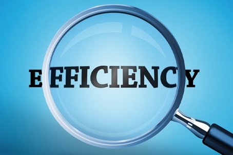 A magnifying glass is shown highlighting the word "EFFICIENCY".