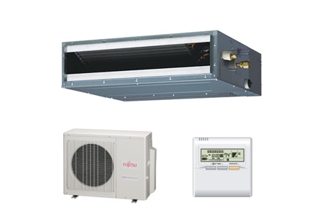 ductless mini split air conditioning system, consisting of an interior unit, exterior unit, and a control panel.