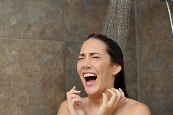woman in a cold shower