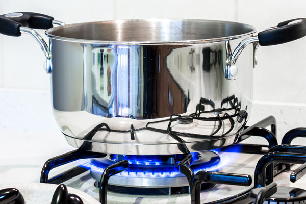 steel pot on propane stove